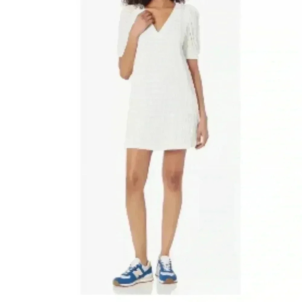 BB Dakota by Steven Madden White Lined Field of Gold Mini Shift Dress Size M - Picture 5 of 10